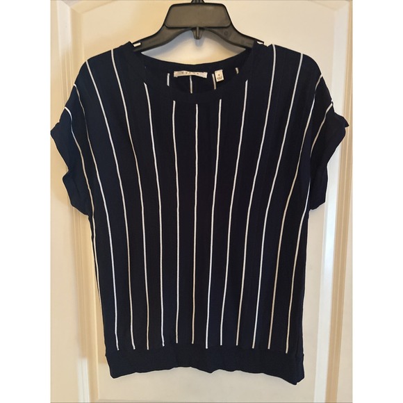 Cyrus Women's Navy And White Striped Short Sleeve Blouse Size Small - Picture 1 of 4